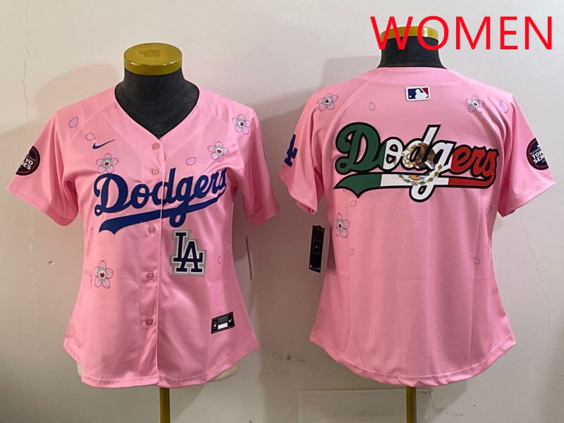 Women Los Angeles Dodgers Blank Pink Sakura Edition 2025 Nike MLB Jersey style 12->women mlb jersey->Women Jersey